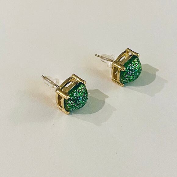 Green Fine Glitter Gold Studs Earrings NEW - Picture 3 of 3